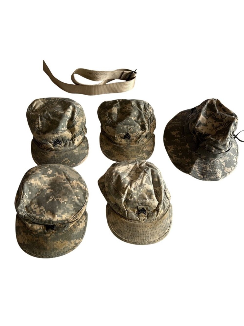 US Military Patrol & Boonie Hats Lot Digital Camo Cotton/Nylon With Web Belt